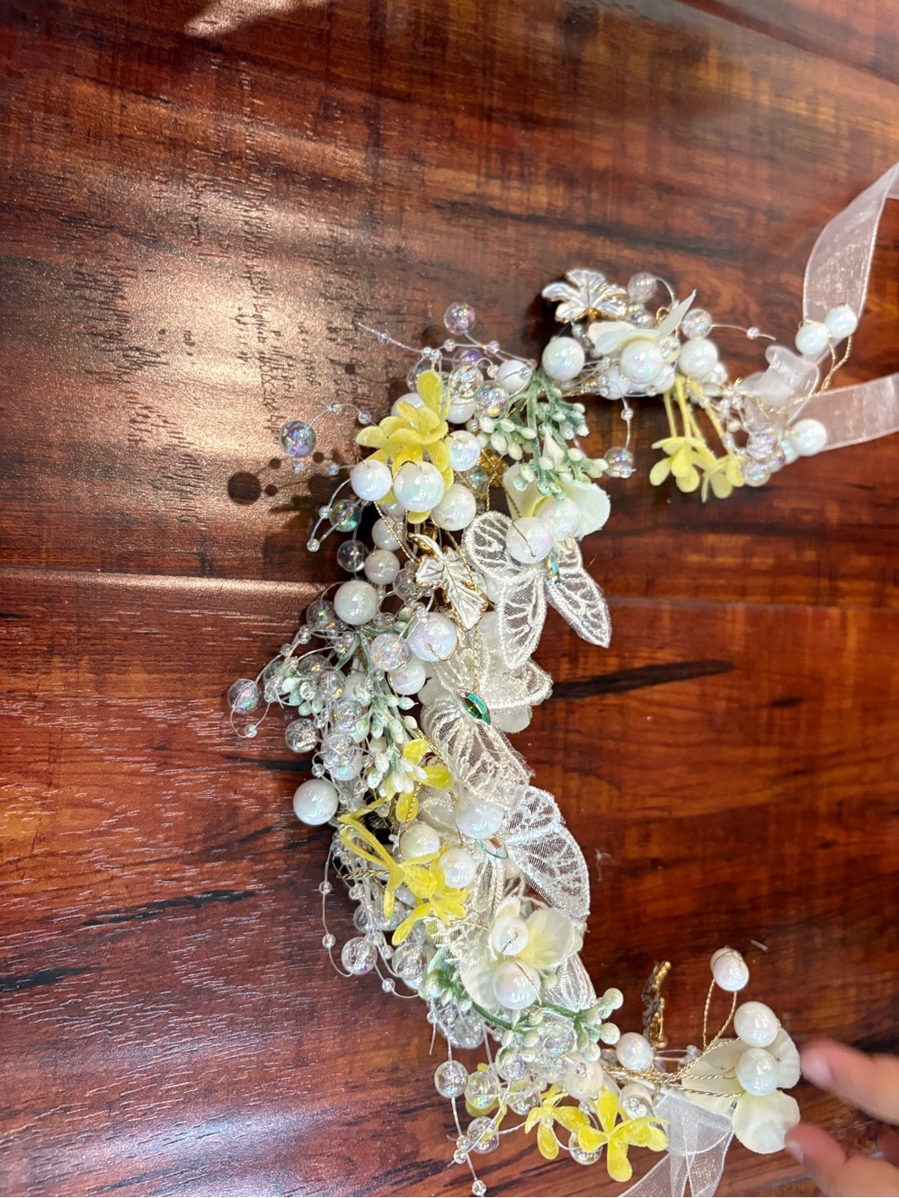 Delicate Handmade Yellow & Ivory Floral Headpiece for Women